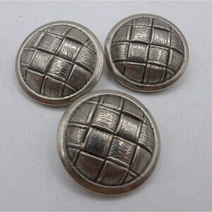 Woven Texture Silver Tone Metal Buttons 1.25" Diameter Set Of 3